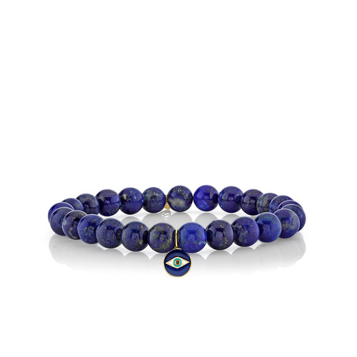 Men's Collection Gold Tiny Enamel Eye Medallion on Lapis