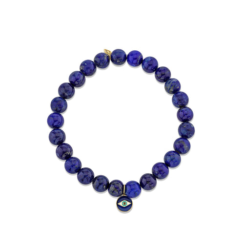 Men's Collection Gold Tiny Enamel Eye Medallion on Lapis