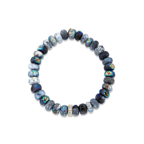 Gold & Diamond Rondelle on AB Dendrite Opal