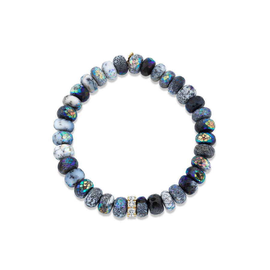 Gold & Diamond Rondelle on AB Dendrite Opal - Sydney Evan Fine Jewelry