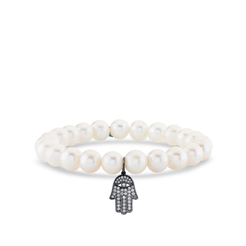 Men's Collection Black Rhodium & Diamond Hamsa on Pearl