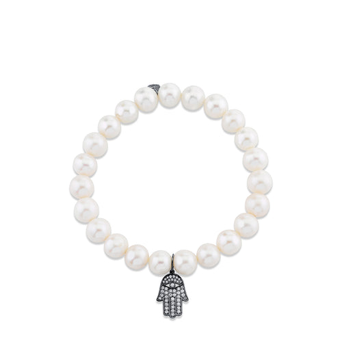 Men's Collection Black Rhodium & Diamond Hamsa on Pearl