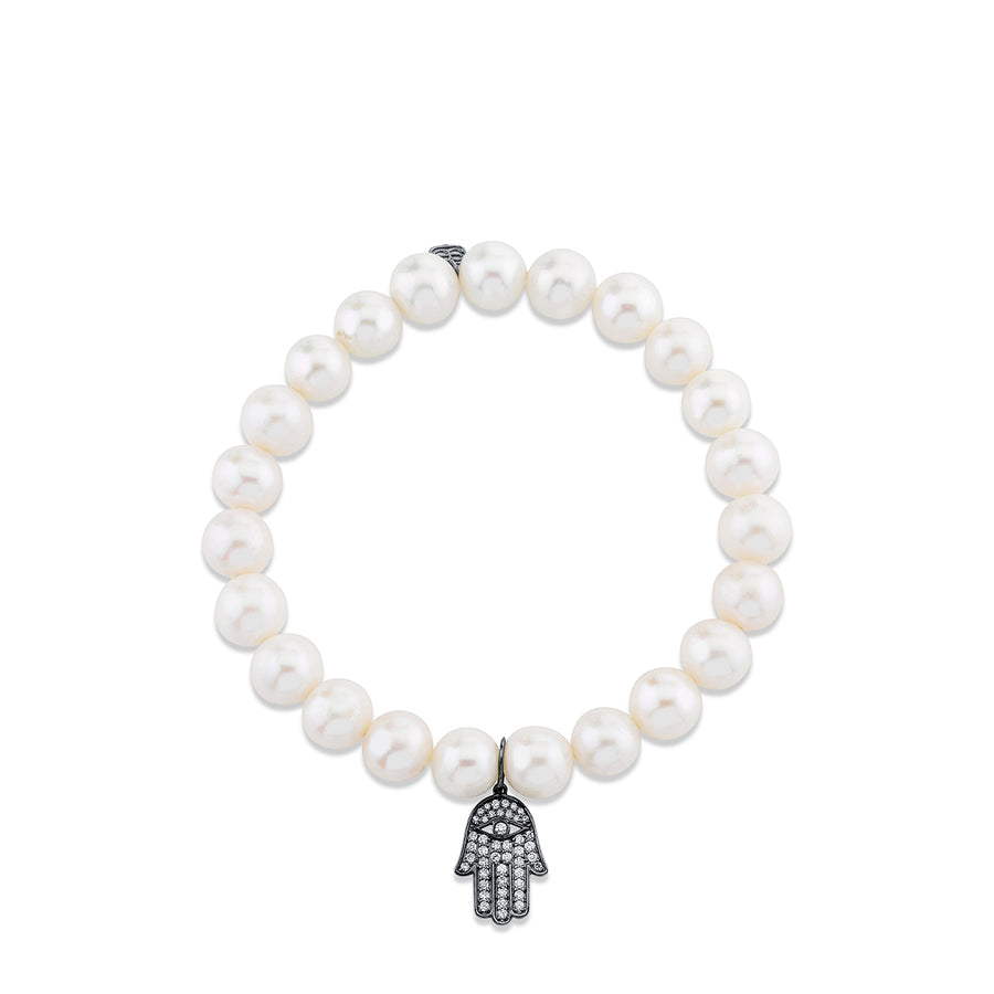 Men's Collection Black Rhodium & Diamond Hamsa on Pearl - Sydney Evan Fine Jewelry