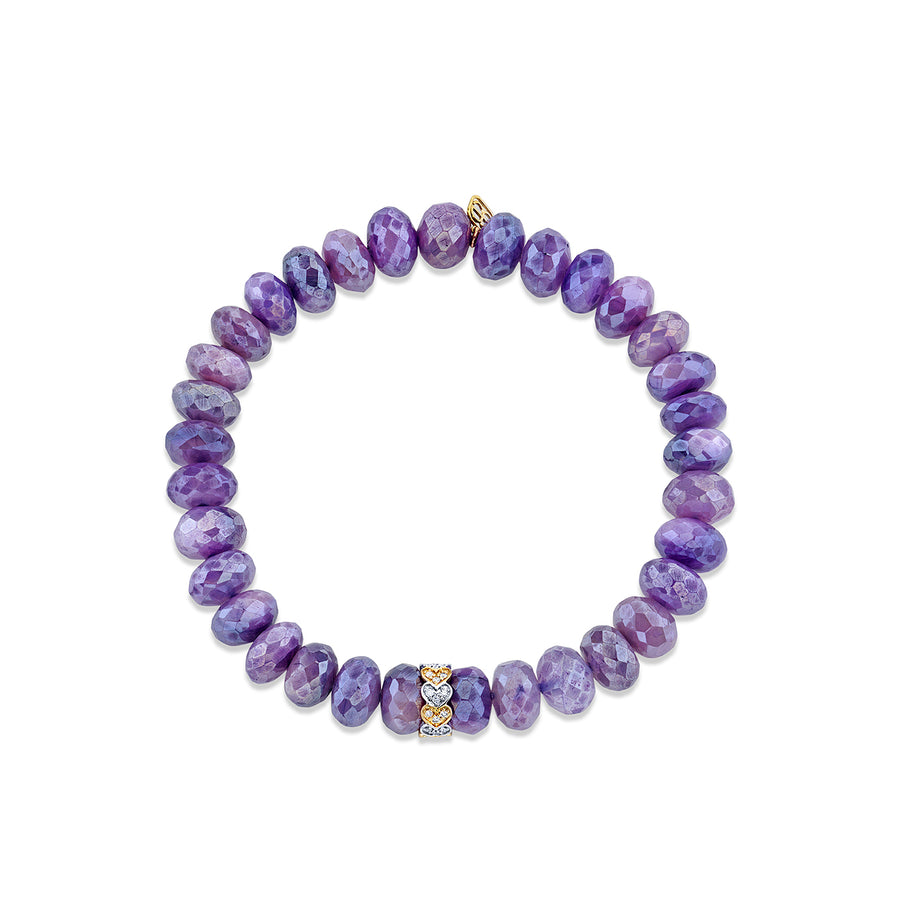 Gold & Diamond Heart Rondelle on Mystic Purple Moonstone - Sydney Evan Fine Jewelry
