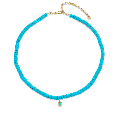 Kids Collection Gold & Turquoise Fluted Stone Turquoise Heishi Necklace