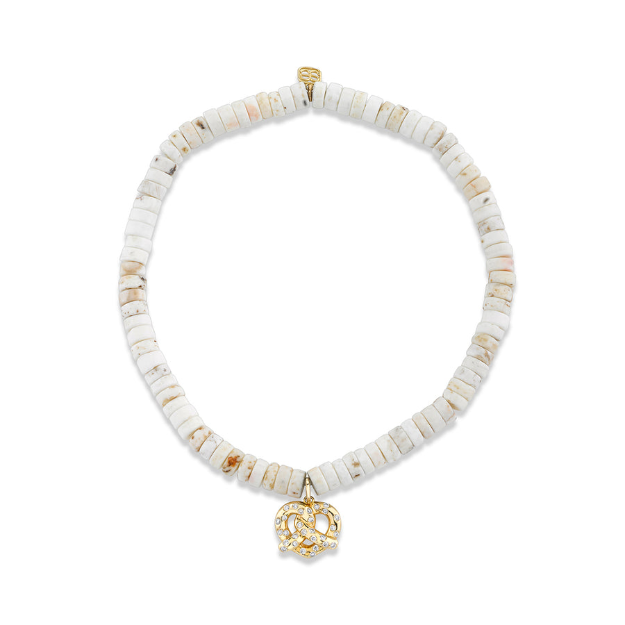 Gold & Diamond Pretzel on White Turquoise Heishi - Sydney Evan Fine Jewelry