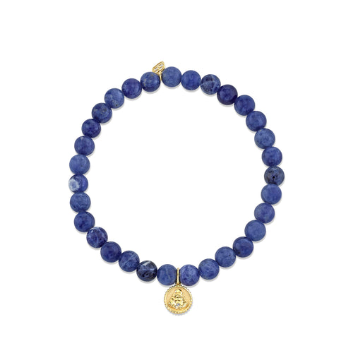 Men's Collection Gold & Diamond Buddha Coin on Sodalite