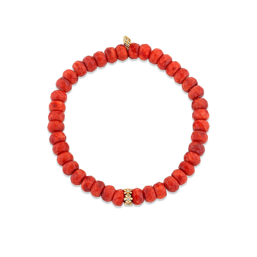 Gold & Diamond Tiny Daisy Rondelle on Orange Sea Bamboo - Sydney Evan Fine Jewelry