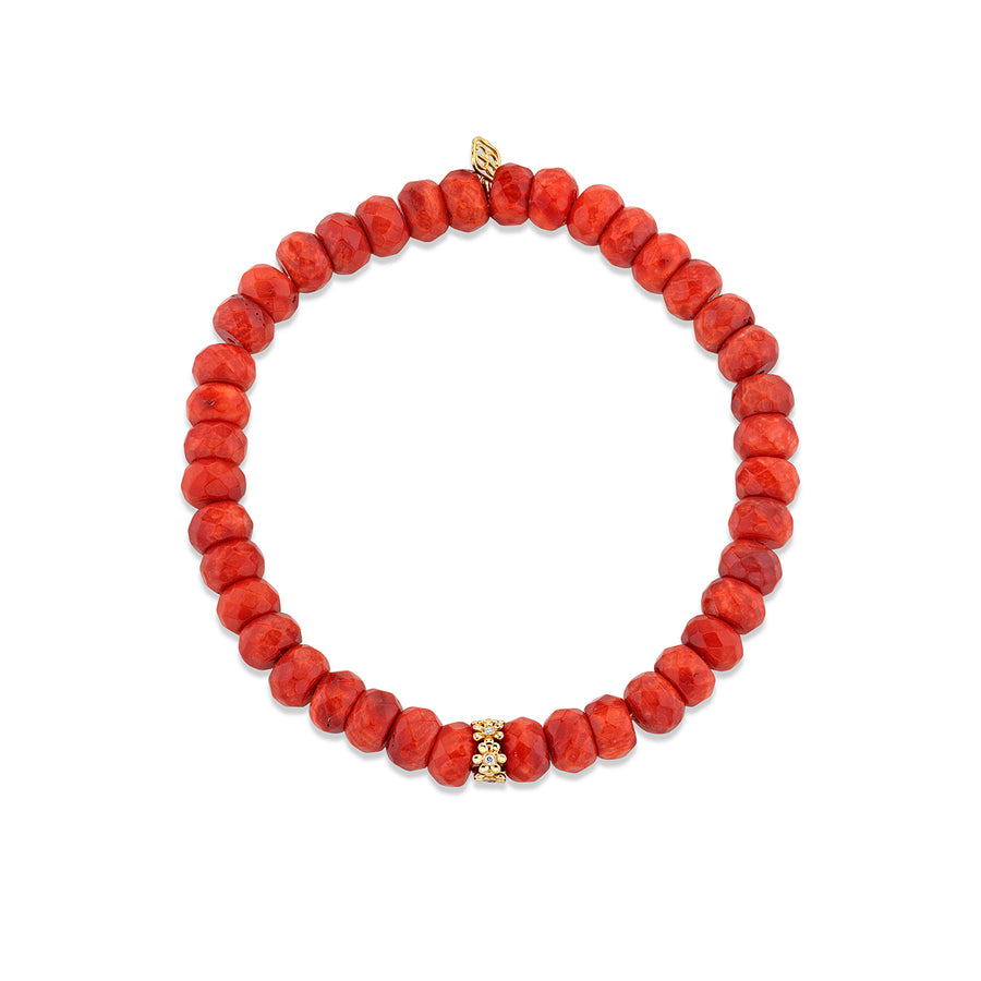 Gold & Diamond Tiny Daisy Rondelle on Orange Bamboo Coral - Sydney Evan Fine Jewelry