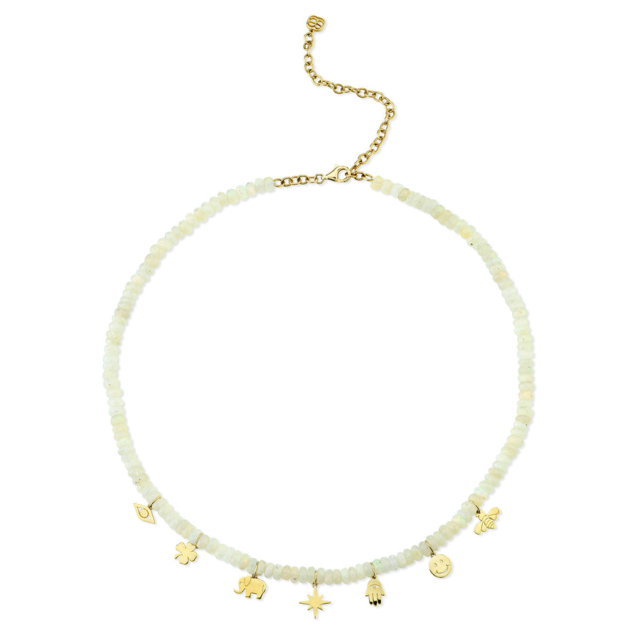 Pure Gold Multi Charm on Ethiopian Welo Opal Necklace - Sydney Evan Fine Jewelry