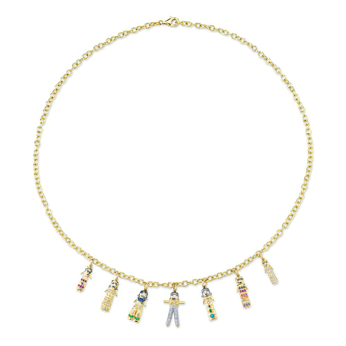 Gold & Diamond Doll Multi-Charm Necklace
