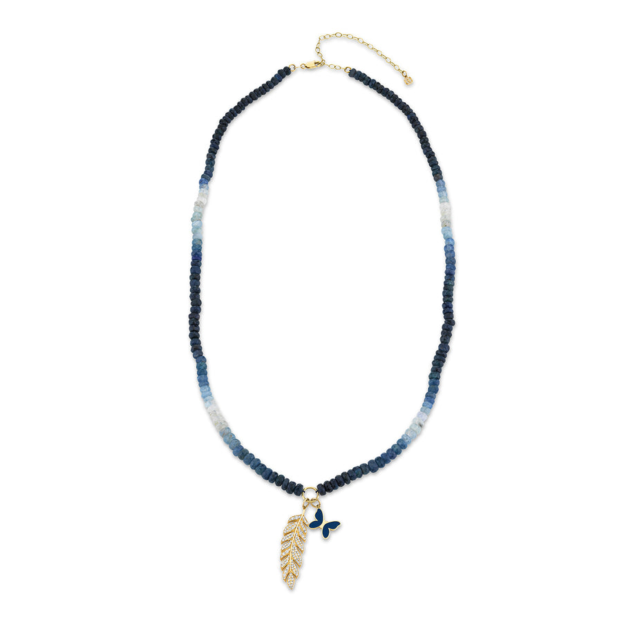 Gold & Diamond Butterfly & Feather Sapphire Necklace - Sydney Evan Fine Jewelry