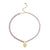Gold & Diamond Scallop Trim Heart Charm Necklace on Pink Pearl