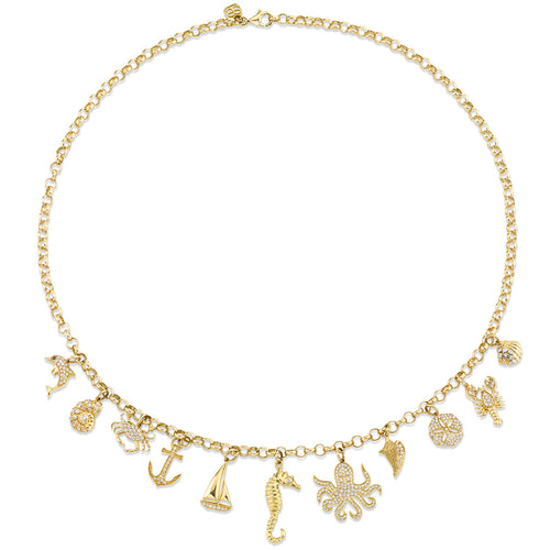 Gold & Diamond Sea Life Multi Charm Necklace