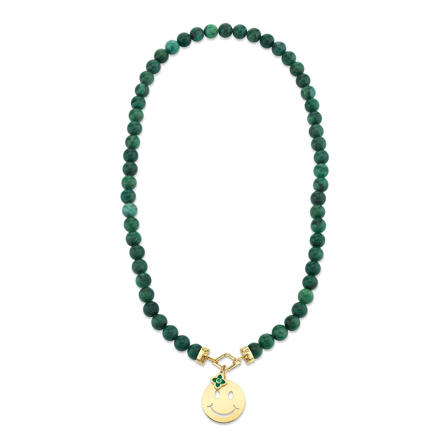 Pure Gold Happy Face Emerald Moroccan Flower Verdite Necklace - Sydney Evan Fine Jewelry