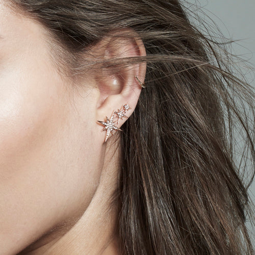 Gold & Diamond Triple Starburst Ear Climber