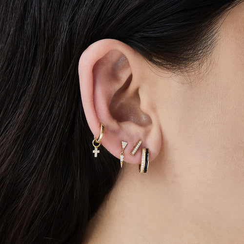 Gold & Diamond Mini Cross Charm Hoops