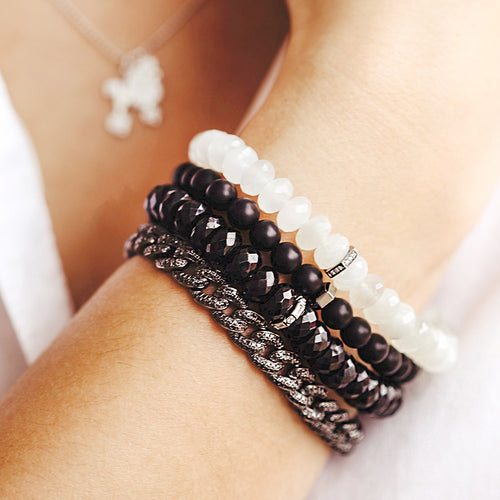 Gold & Diamond Baguette Rondelle on Black Spinel