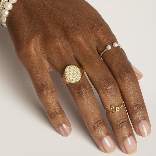 Gold & Pavé Diamond Double Pearl Ring