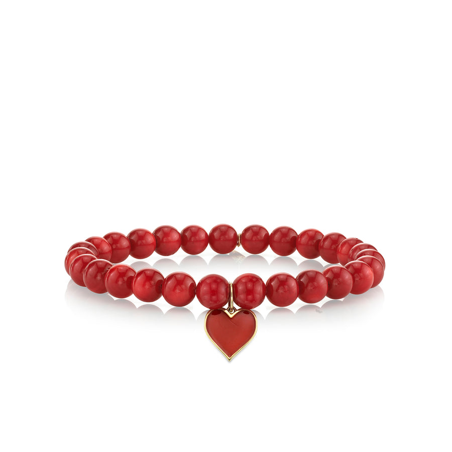 Gold & Enamel Small Heart on Red Bamboo Coral - Sydney Evan Fine Jewelry
