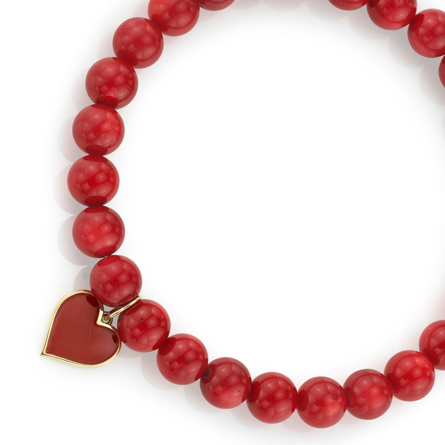 Gold & Enamel Small Heart on Red Bamboo Coral - Sydney Evan Fine Jewelry