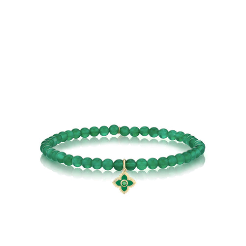 Gold & Emerald Mini Enamel Moroccan Flower on Green Onyx