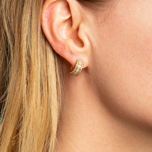 Gold & Diamond Stacked Baguette & Round Bezel Hoops