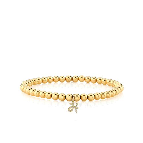 Gold & Diamond Small Initial on Gold Beads