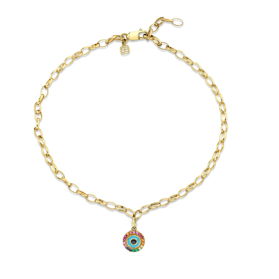 Gold & Rainbow Enamel Evil Eye Anklet - Sydney Evan Fine Jewelry