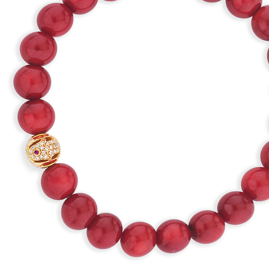 Men's Collection Gold & Diamond Hamsa Bead on Red Bamboo Coral - Sydney Evan Fine Jewelry