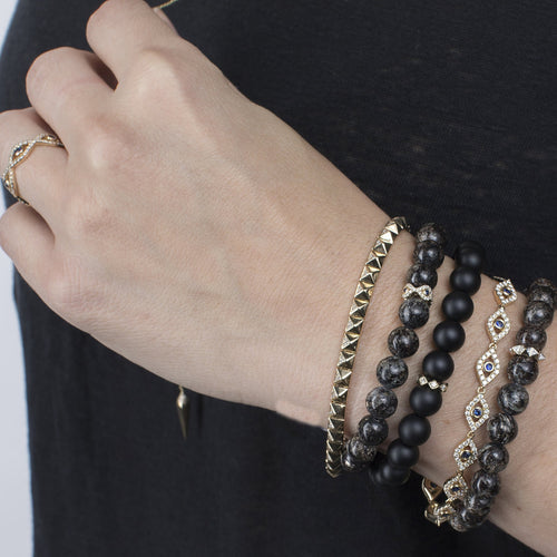 Gold & Diamond Small Bezel Eye Link Bracelet with Blue Sapphire