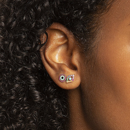 Gold & Diamond Bezel Eye Rainbow Stud