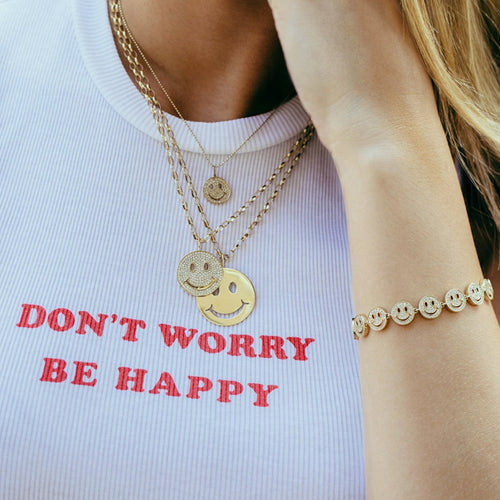 Gold & Diamond Large Happy Face Charm