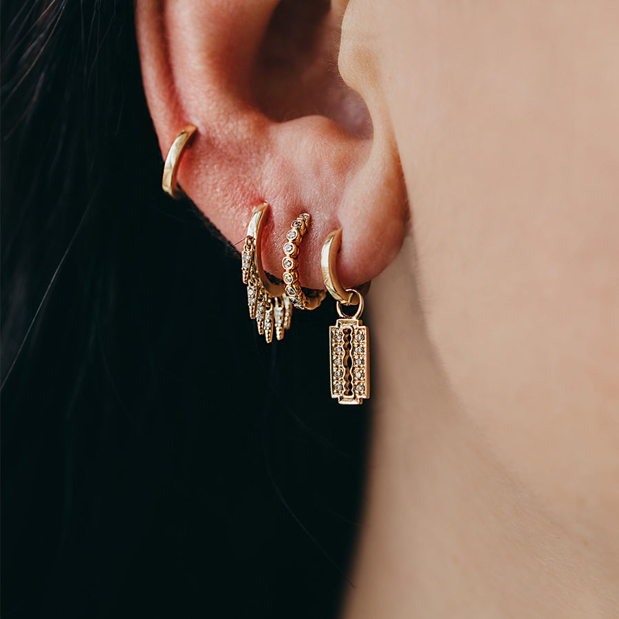 Gold & Diamond Small Fringe Huggie Hoops - Sydney Evan Fine Jewelry