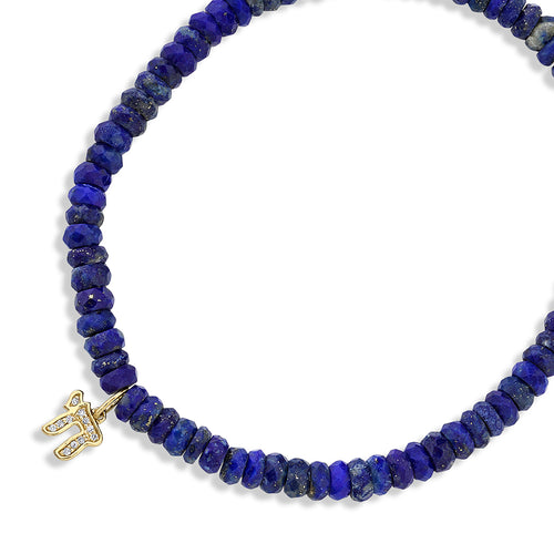Men's Collection Gold & Diamond Small Chai on Lapis Heishi