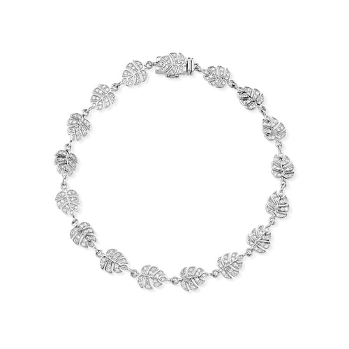 Gold & Diamond Small Monstera Leaf Eternity Bracelet