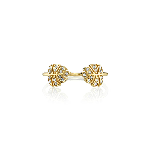 Gold & Diamond Tiny Double Monstera Leaf Ring
