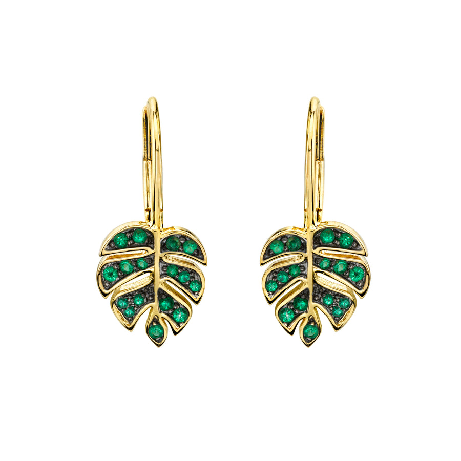 Gold & Diamond Monstera Leaf French Wire Earrings - Sydney Evan Fine Jewelry