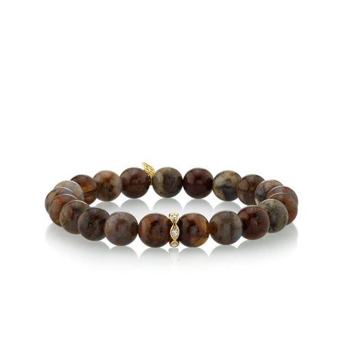 Men's Collection Gold & Diamond Rondelle on Dark Petrified Wood