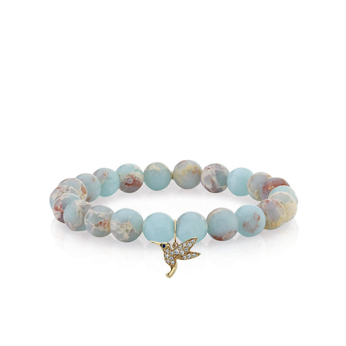 Gold & Diamond Small Hummingbird on Impression Jasper