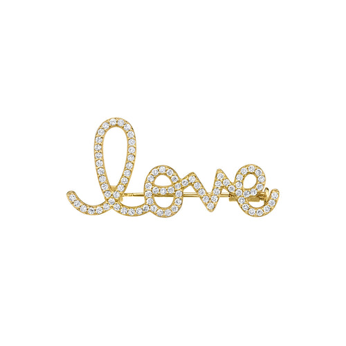 Gold & Diamond Love Script Brooch