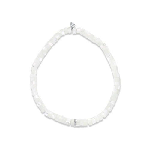 Gold & Diamond 4mm Cocktail Eternity Rondelle on Mother of Pearl Heishi