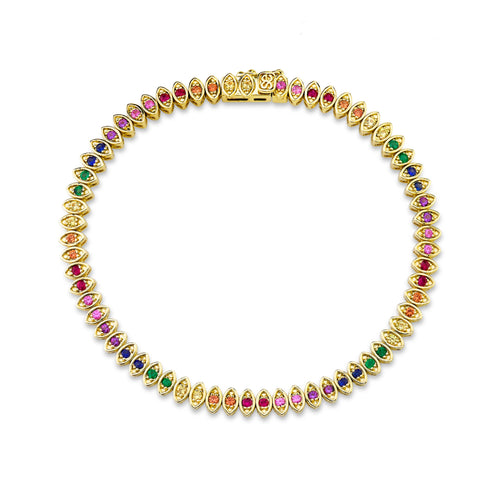 Gold & Rainbow Marquise Eye Tennis Bracelet
