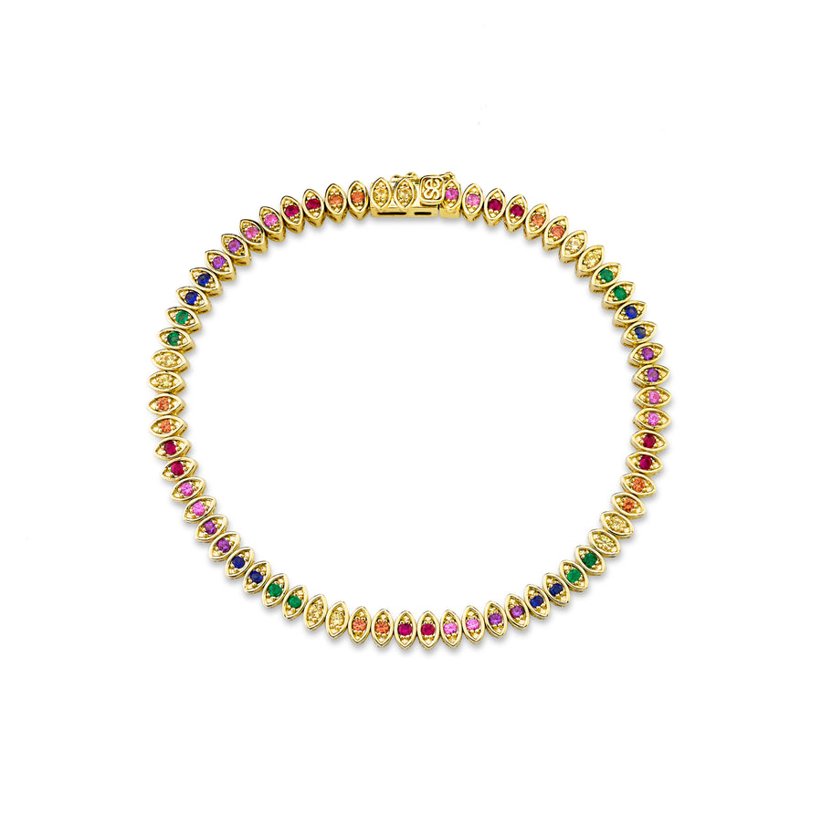 Gold & Rainbow Marquise Evil Eye Tennis Bracelet - Sydney Evan Fine Jewelry