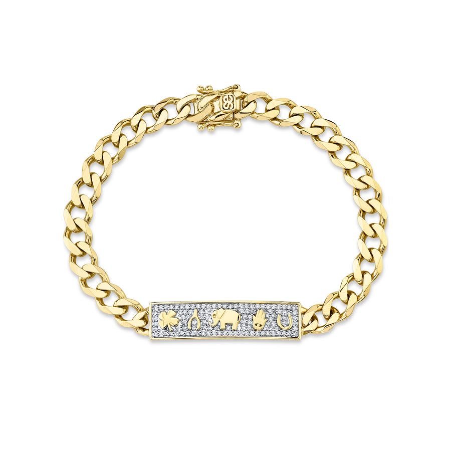 Gold & Diamond Luck Icon ID Bar Bracelet - Sydney Evan Fine Jewelry