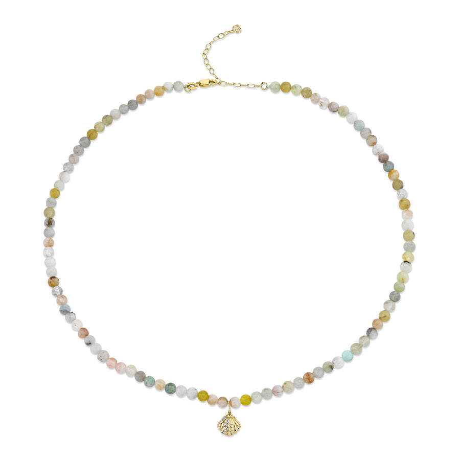 Gold & Diamond Small Clam Shell Charm Morganite Necklace - Sydney Evan Fine Jewelry
