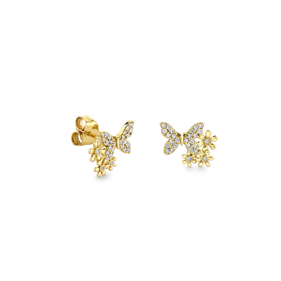 Gold & Diamond Daisy Butterfly Cluster Stud - Sydney Evan Fine Jewelry