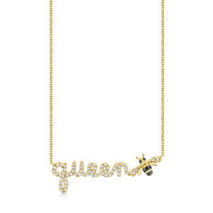 Gold & Diamond Queen Bee Script Necklace - Sydney Evan Fine Jewelry