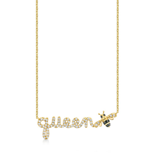 Gold & Diamond Queen Bee Script Necklace