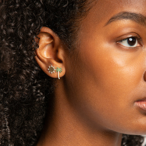 Gold Diamond & Emerald Palm Tree Stud